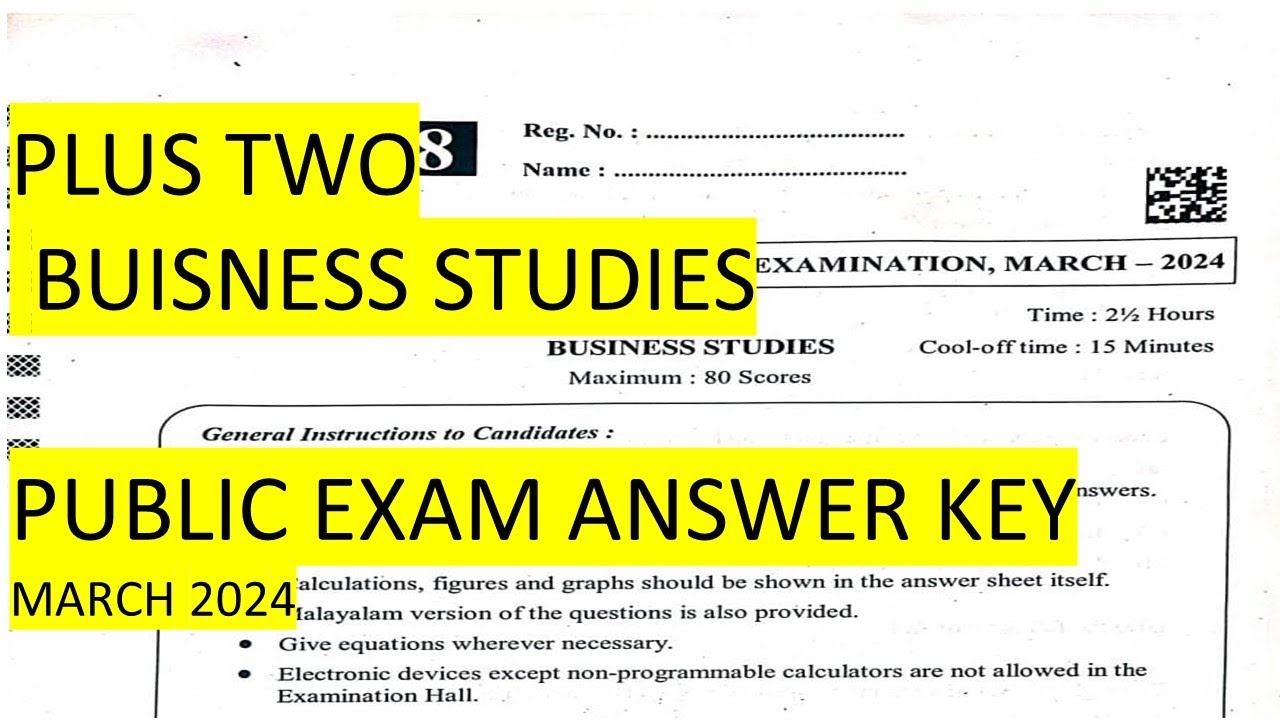 PLUS TWO BUISNESS STUDIES I PUBLIC EXAM MARCH ANSWER KEY 2024 I