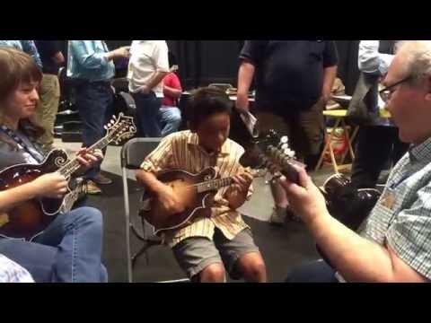 Teo Quale with Dave Harvey, Master Luthier at Gibson - IBMA 2016