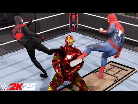 IronMan Vs Spider-Man & Miles Morales | Handicap Match - WWE 2K25 PS5 [4K]