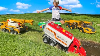 Alex playing with Big dump truck and Tractor Power Wheels Funny story about cars toy