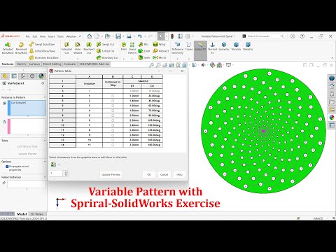SolidWorks Advanced Tutorial Variable Pattern with Spiral