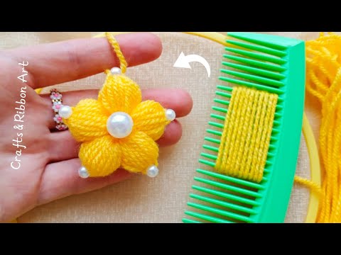 💖🌟 Super Easy Woolen Flower Craft Ideas with Hair Comb - DIY Amazing Woolen Flower Keychain