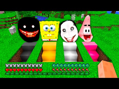 I found SECRET JEFF THE KILLER SMILER NEXTBOT SPONGEBOB and PATRICK UNDERGROUND BASE in Minecraft