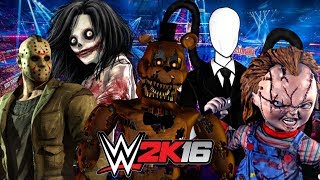 CHUCKY vs SLENDERMAN vs FREDDY vs JEFF THE KILLER vs JASON vs FRANKENSTEIN | WWE 2K16 Gameplay