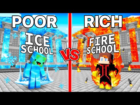 Mikey ICE School vs JJ FIRE School Survival Battle in Minecraft (Maizen)