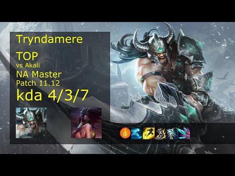 Tryndamere vs Akali Top - NA Master 4/3/7 Patch 11.12 Gameplay