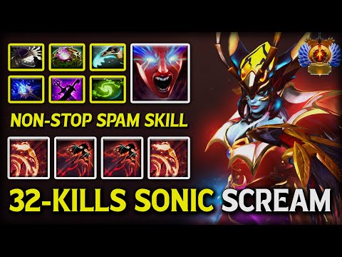 32-Kills Massive Sonic Scream MID Queen of Pain | Full of Magic Build Non-stop Spam Ability DotA 2