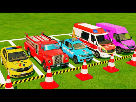 TRANSPORTING POLICE CARS, FIRE DEPARTMENT, AMBULANCE VEHICLES WITH TRUCKS! - FARMING SIMULATOR 22