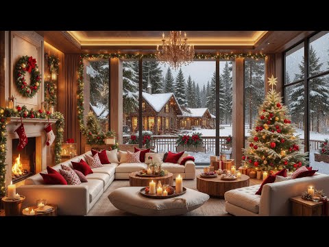 🎶 Holiday Jazz 2025 by the Fireplace 🎄🎅 Cozy Living Room with Christmas Tree & Snowfall ❄️