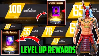 FREE FIRE ALL LEVEL UP REWARDS  FREE FIRE MAX 100 