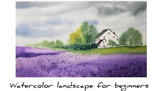 How to paint lavender landscape in watercolor/beginners tutorial