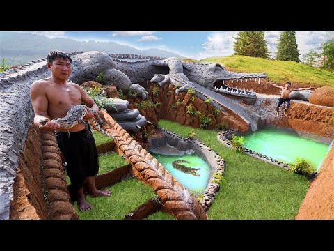 Unbelievable! Build Giant Crocodile Underground House With Slide Into The Underground Swimming Pool