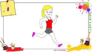 How to draw a girl running EASY & SLOWLY step by step for kids