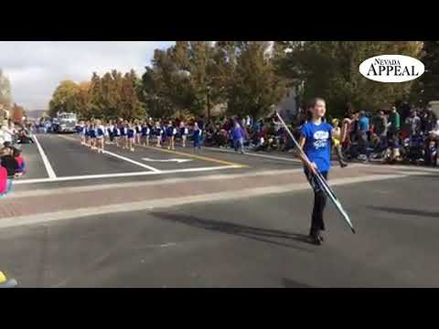 The Carson High Blue Thunder Marching Band and Cheerleaders perform during 2016 Nevada Day