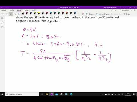 Fluid mechanics : - (Time required to empty a reservoir by triangular notch ; Solving problem) - 124