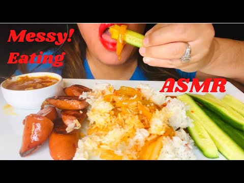 ASMR Eating Sausage, Rice, Cucumber and Tasha's Butter Sauce ( NO TALKING) MUKBANG