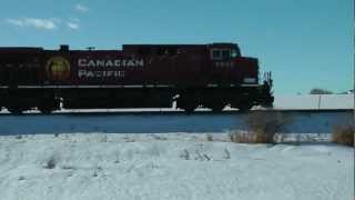 preview picture of video 'Pacing CPR locomotive 9642 on the Red Deer Sub between Olds and Penhold, Alberta'