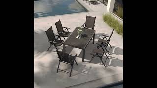 KETTLER BasicPlus Pro Garten-Essgruppe, anthrazit matt/schwarz, Alu/Textilene, ausziehbare Tischplatte 160/260 x 100 cm, 6 Klappstühle