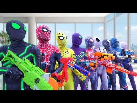 Top New Pro 9 SPIDER-MAN in 1 House ?? || Hey All Color SuperHeroes , Go To Trainning Nerf Gun !!