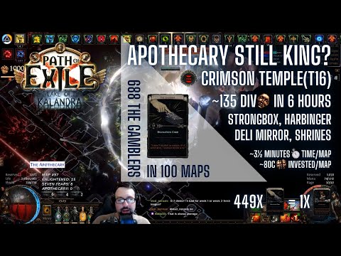 [PoE 3.19] 100 MAPS - All-in Apothecary Farming on Crimson Temple(T16) - Prep & Results (20-30div/h)