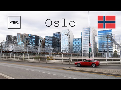 4k Oslo, Norway city walk tour. Free pov summer video, Akrobaten bridge.