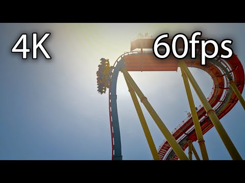 Off-ride footage of a Dr. Diabolical's Cliffhanger train