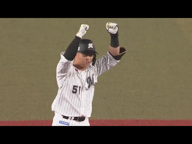 【4回裏】逆転に成功!! マリーンズ・山口航輝 左中間を破る2点タイムリー2ベースヒット!! 2023年8月31日 千葉ロッテマリーンズ 対 北海道日本ハムファイターズ
