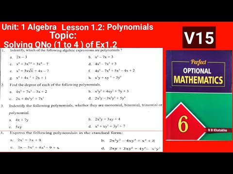 QNo(1to4) Ex1.2 #Class6PerfectOptionalMathematics U1 Algebra L1.2 Polynomials V15