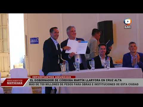 Más de 700 millones de pesos para Cruz Alta el anuncio de Martín Llaryora Gobernador de Córdoba