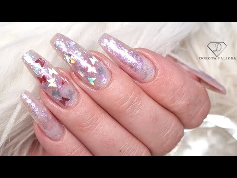 Aurora flakes nails. Glitter encapsulation with gel.🦋🦋🦋