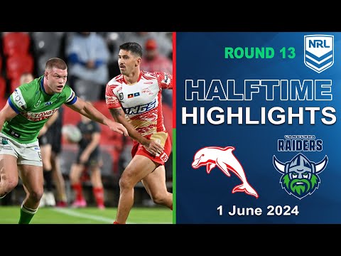 NRL 2024 | Dolphins v Canberra Raiders | Half-time Highlights
