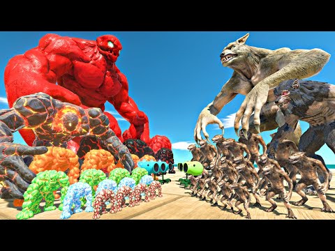 Werewolf Team Fights Lava Golem Team | Giant Golem vs Werewolf - Animal Revolt Battle Simulator