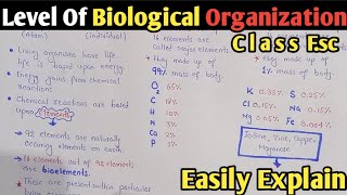 Level of biological organization | Bioelements | Traces elements | Major elements | Class 11