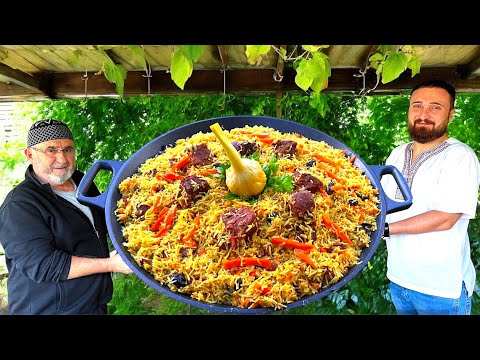 UZBEK PILAF: How to Make a Traditional Meat Pilaf! Outdoor Village Cooking