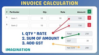 How to Calculate Invoice Amount (Qty *  Rate) & Total using JS | Invoice Calculator Example