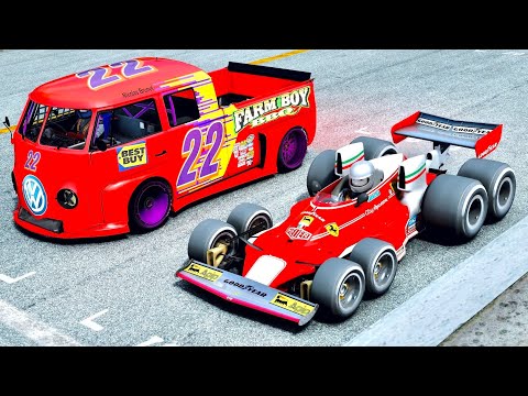 Ferrari F1 8 Wheels 1976 vs Volkswagen T1 Transporter LM917K at Old Monza