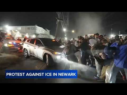 Protesters clash with ICE agents amid hunger strike at Delaney Hall in Newark