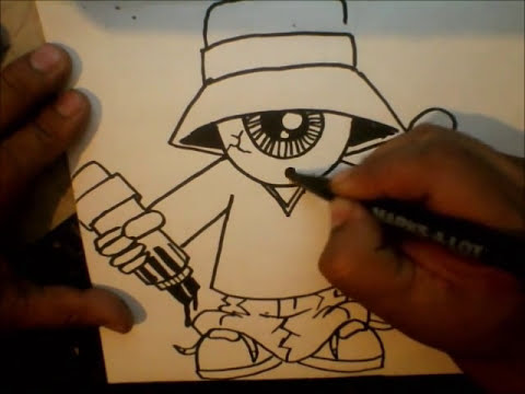 How to Draw - One eye Gangsta with a spraycan and a marker