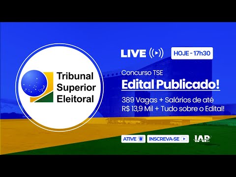 Banner de capa do material gratuito Concurso TSE: Edital Publicado! 389 Vagas + Salários de até R$ 13,9 Mil + Tudo sobre o Edital!