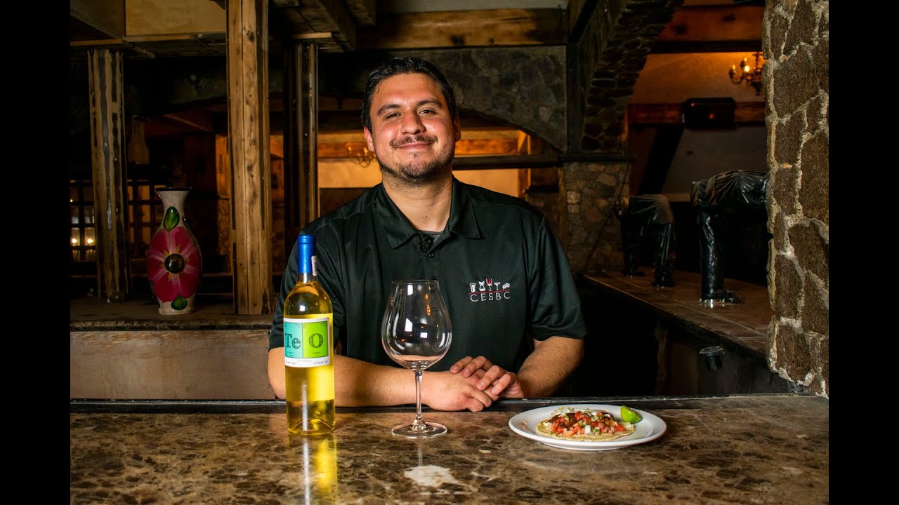 Ensenada-style fish taco with white wine