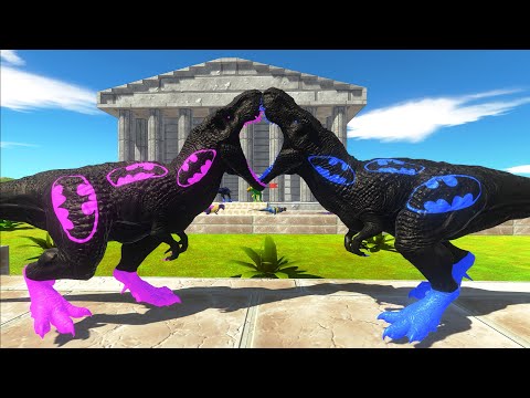 PURPLE BATMAN T-REX vs BLUE BATMAN T-REX DEATH RUN - Animal Revolt Battle Simulator