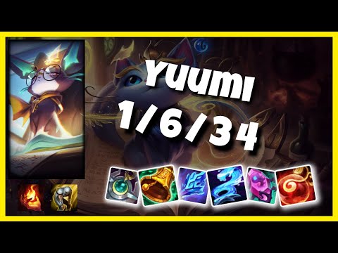 Yuumi Support 11.4 Challenger Gameplay Replay - S11 (1/6/34) - BR