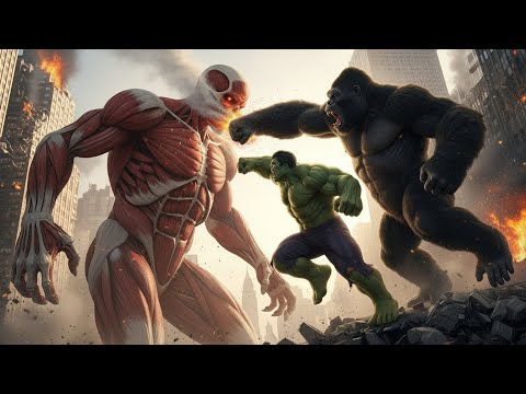 King Kong And HULK vs Colossal Titan: The Clash That Began At The Airport Ends İn The City - EPIC!
