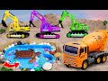 Car toy JCB - Tractor, Excavator, Crane, Concrete mixer, dump truck making  turtle pond Toy for kids