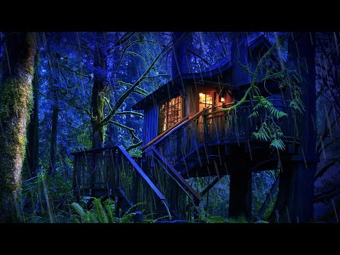 Rainy Night in Enchanted Treehouse 🌧🌲Sleep to Forest Rain Sounds White Noise