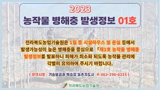 농작물 병해충 발생정보 01호 발표(2023.01.05~2023.02.08)