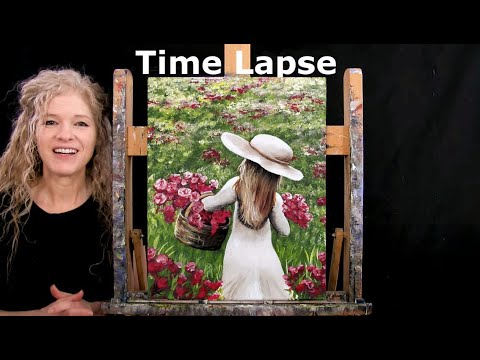 TIME LAPSE - Learn How to Paint "PICKING SPRING FLOWERS" with Acrylic Paint- Step by Step Tutorial