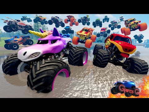 Monster Jam INSANE Monster Truck Mud Battle and Monster Truck Crashes | BeamNG Drive Mods