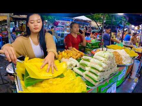 Popular Cambodian street food, Delicious Yellow Pancakes, Noodles, Springs Rolls & More