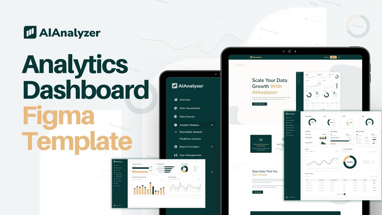 Analytics Dashboard Figma Template for Data Insights by AiAnalyzer | DesignToCodes